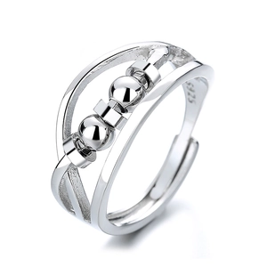 Minimalist S925 sterling silver open ring featuring a unique double-layer rotating bead design