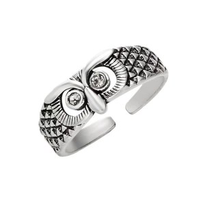 Vintage silver owl ring with sparkling crystal eyes and adjustable punk style band