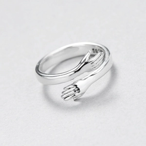 Minimalist S925 sterling silver hugging hands open adjustable ring for women