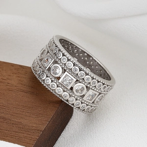 Men and women's hip hop copper ring with micro-pave cubic zirconia and square stones
