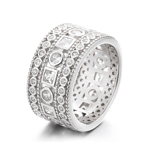 Luxurious wide band hip hop ring with micro-paved zircons and elegant milgrain edges