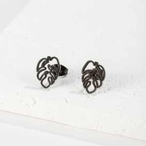 Monstera Leaf Stud Earrings Stainless Steel Hollow Tropical Plant Shape Minimalist Jewelry For Women