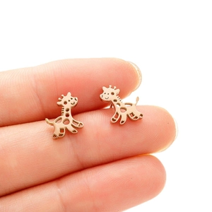 Cute hollow-out giraffe stud earrings in polished rose gold plated stainless steel