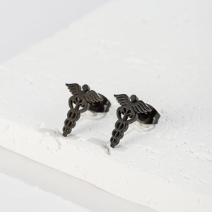 Medical Caduceus Symbol Stud Earrings Stainless Steel Winged Wand Snake Sign Jewelry Gift For Doctors Nurses