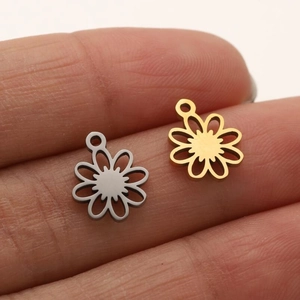 Pendentifs Fleur en Acier Inoxydable Accessoires de Création de Bijoux DIY Plaqué Or 18K Breloques Florales Minimalistes pour Colliers Boucles d'Oreilles Bracelets