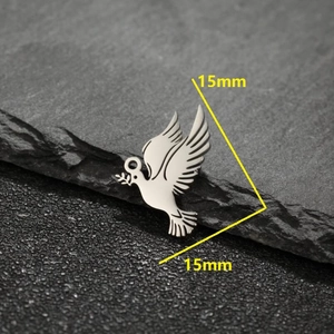 Set of stainless steel dove bird pendants with olive branches, size 15mm by 15mm