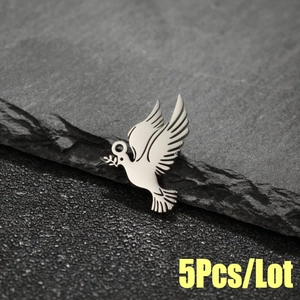 Set of 5 stainless steel flying bird pendants with olive branches for DIY jewelry