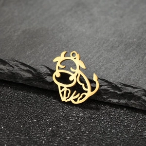 Pendentif vache en acier inoxydable doré évidé pour création de colliers et bijoux