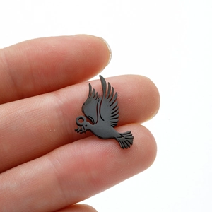 5pcs matte black dove pendant with olive branch and feather detail for DIY jewelry