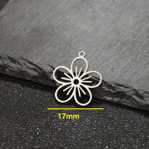 17mm silver geometric hollow flower petal pendant made of stainless steel on slate stone