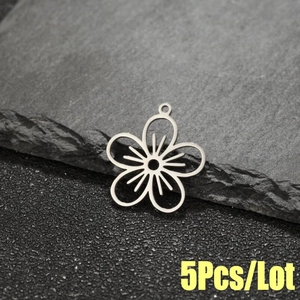 5Pcs/Lot minimalist geometric hollow flower pendants in polished stainless steel