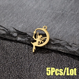 Lot de 5 pendentifs fée sur la lune en acier inoxydable plaqué or 18 carats pour bijoux