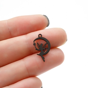 Pendentif fée lune noir mat avec baguette étoile, breloque géométrique pour bijoux DIY