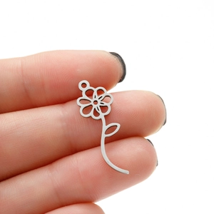 Pendentif fleur minimaliste en acier inoxydable avec feuille pour bijoux DIY