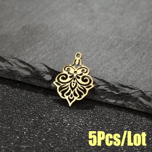 Vintage gold hollow flower charms in stainless steel for jewelry making 5Pcs set