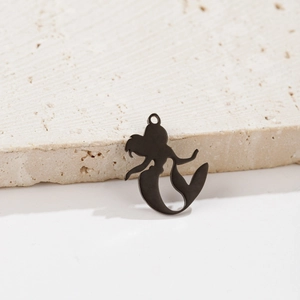 Detailed view of matte black stainless steel mermaid silhouette pendant for DIY jewelry