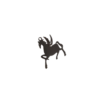 Flat black metal Pegasus silhouette pendant with hanging ring on white background