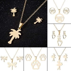 Edelstahl Halskette Und Ohrstecker Schmetterling Palme Herz Ballerina Anhänger Mode Schmuck Für Damen Elegant