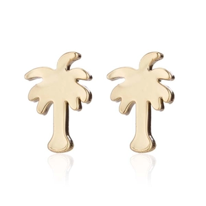 Ohrstecker aus poliertem Edelstahl in Gold mit tropischem Kokospalmen-Design