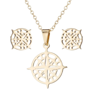 Parure de bijoux en acier inoxydable doré avec pendentif vagues et boucles d'oreilles