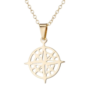 Collier minimaliste en acier inoxydable doré avec pendentif géométrique rond ajouré