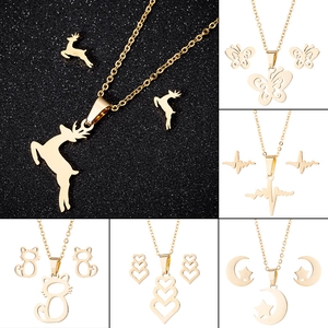 Bijoux Collier Et Boucles D'oreilles En Acier Inoxydable Minimaliste Géométrique Animal Papillon Cerf Mode Pour Femmes