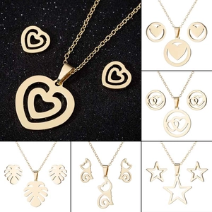Collier Et Boucles D'oreilles Acier Inoxydable Cœur Étoile Monstera Bijoux Géométriques Femmes Mode Minimaliste