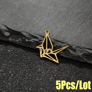 Lot de 5 pendentifs grue en origami doré en acier inoxydable au design géométrique