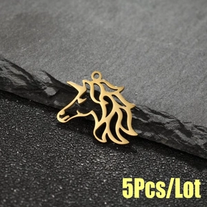 Set of 5 18k gold-plated stainless steel hollow unicorn pendants for DIY jewelry making