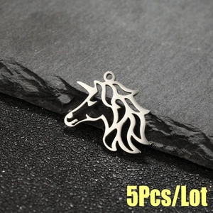 5Pcs stainless steel hollow unicorn head pendants with minimalist outline design