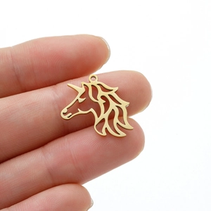 Unicorn Head Pendant Stainless Steel 18K Gold Plated Hollow Out Animal DIY Jewelry Accessory For Necklace Bracelet Making