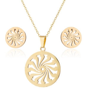 Parure bijoux trois pièces en acier inoxydable avec pendentifs géométriques dorés