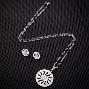 Parure bijoux en acier inoxydable avec motif rond irrégulier, collier et boucles d'oreilles