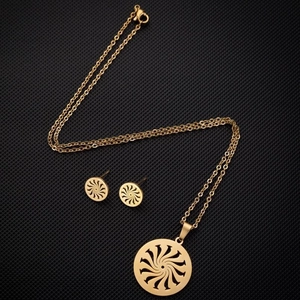Parure de bijoux dorée en acier inoxydable avec collier pendentif spirale et clous d'oreilles