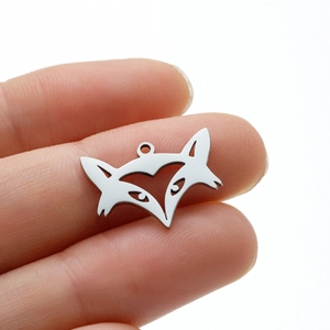 Macro shot of a mini silver fox head pendant made of polished stainless steel for DIY jewelry
