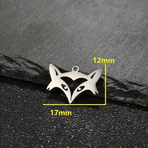 Polished stainless steel fox pendant 17x12mm with abstract cutout design for DIY jewelry