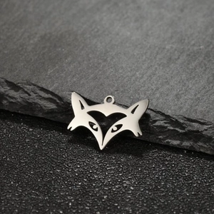 Polished stainless steel fox head pendant with hollow design and silver finish