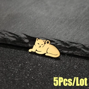5Pcs/Lot golden stainless steel cat pendant in a lazy lying posture for DIY jewelry