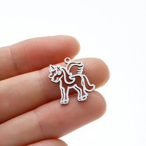 Minimalist silver hollow unicorn pendant in stainless steel with winged mythical design