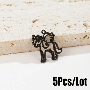 Macro shot of 5Pcs black stainless steel unicorn wing charms for DIY jewelry making