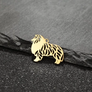 Pendentif Chien Ajouré En Acier Inoxydable Pour Accessoires De Création De Bijoux DIY Or Acier Noir Découpe Laser Breloque Animal Forme De Chien De Berger