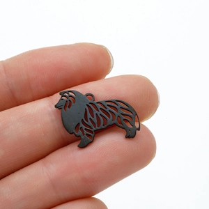 Lot de 5 breloques chien en acier inoxydable noir découpé au laser pour bijoux DIY