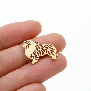 Pendentif chien colley en acier inoxydable doré avec gravure évidée pour collier DIY