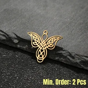 Golden stainless steel butterfly Celtic knot charm pendants in a 5-piece bulk set