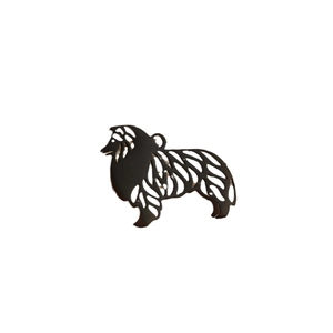 Lot de 5 pendentifs chien en acier inoxydable noir avec silhouette de colley évidée