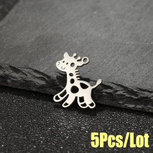 5Pcs stainless steel cartoon giraffe charms with hollow pattern for DIY jewelry