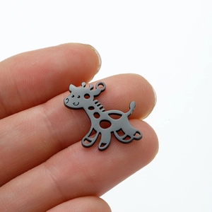 DIY black stainless steel giraffe pendant charm with hollow-out design for jewelry making