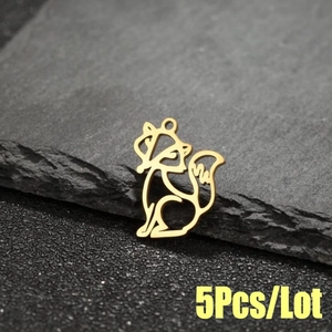 5pcs set of hollow fox charm pendants in polished gold stainless steel for DIY jewelry