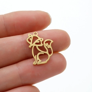 5pcs minimalist hollow origami fox pendant in gold-plated stainless steel for jewelry making