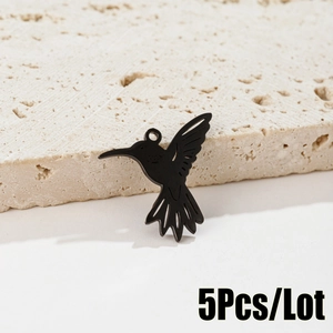 Lot de 5 pendentifs colibri noirs en acier inoxydable pour boucles d'oreilles et bijoux
